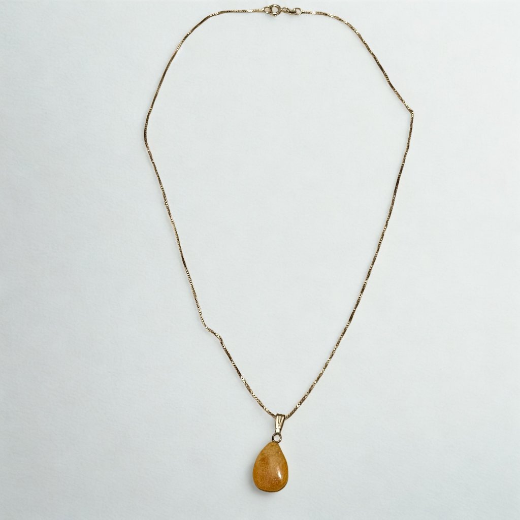 Polished Yellow Yolk Baltic Amber Necklace Pendant W/ Silver Chain